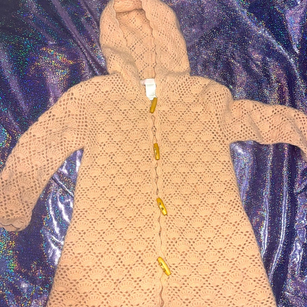 Vintage JANIE & JACK Folklore Peach pink Hooded Angora Cardigan